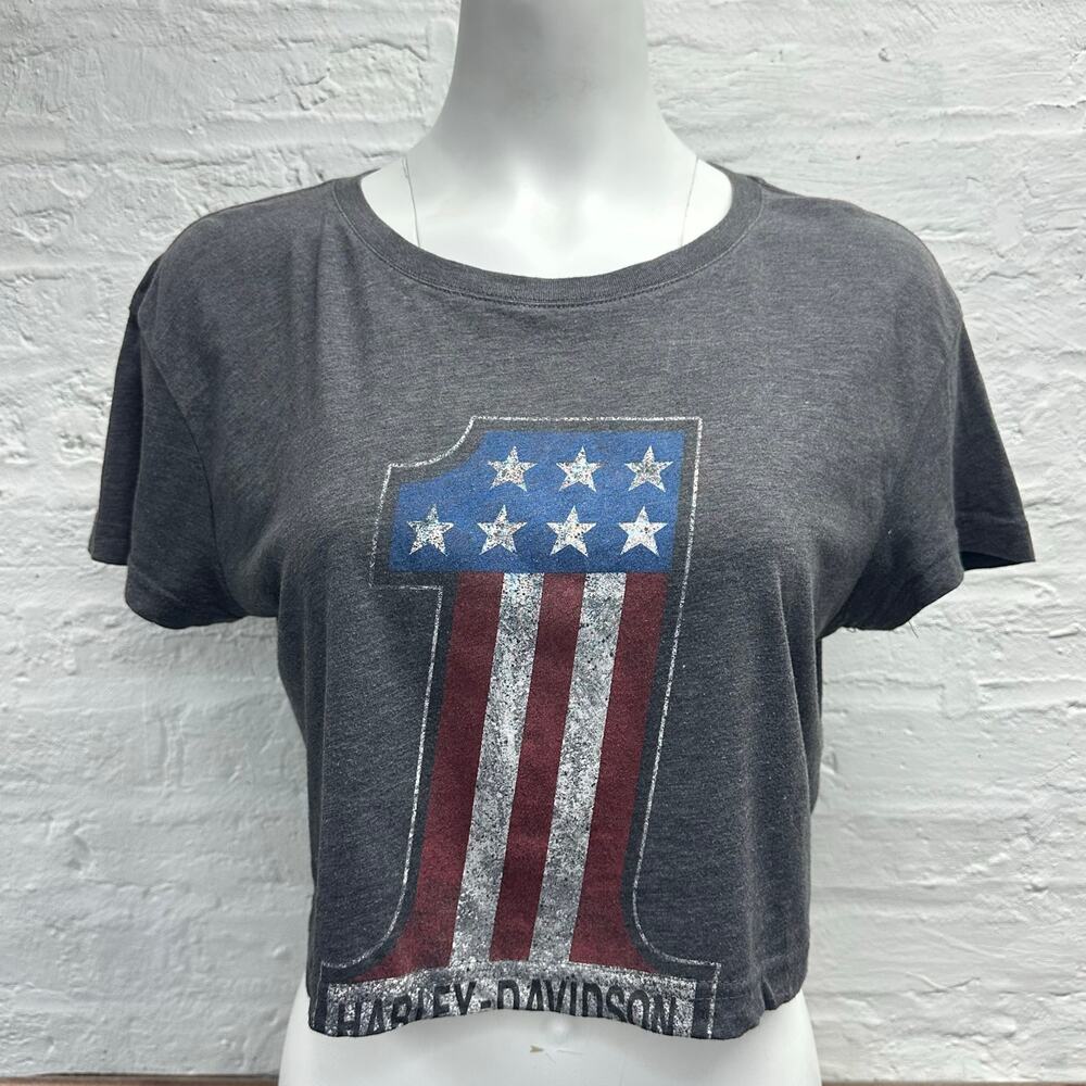 Reworked Harley Davidson American Flag Number 1 Cropped Baby Tee